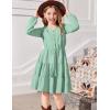 Arshiner Tween Girls Dresses Fall Long Sleeve V Neck Waist Tie Ruffle Tiered Swing Skater Dress(Light Green)