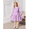 Arshiner Tween Girls Dresses Fall Long Sleeve V Neck Waist Tie Ruffle Tiered Swing Skater Dress(Lilac)