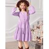 Arshiner Tween Girls Dresses Fall Long Sleeve V Neck Waist Tie Ruffle Tiered Swing Skater Dress(Lilac)