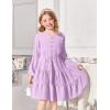 Arshiner Tween Girls Dresses Fall Long Sleeve V Neck Waist Tie Ruffle Tiered Swing Skater Dress(Lilac)