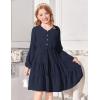 Arshiner Tween Girls Dresses Fall Long Sleeve V Neck Waist Tie Ruffle Tiered Swing Skater Dress(Navy Blue)