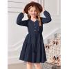 Arshiner Tween Girls Dresses Fall Long Sleeve V Neck Waist Tie Ruffle Tiered Swing Skater Dress(Navy Blue)