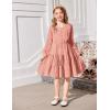 Arshiner Tween Girls Dresses Fall Long Sleeve V Neck Waist Tie Ruffle Tiered Swing Skater Dress(Pink)