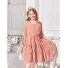 Arshiner Tween Girls Dresses Fall Long Sleeve V Neck Waist Tie Ruffle Tiered Swing Skater Dress(Pink)