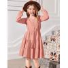 Arshiner Tween Girls Dresses Fall Long Sleeve V Neck Waist Tie Ruffle Tiered Swing Skater Dress(Pink)