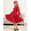 Arshiner Tween Girls Dresses Fall Long Sleeve V Neck Waist Tie Ruffle Tiered Swing Skater Dress(Red)