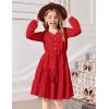 Arshiner Tween Girls Dresses Fall Long Sleeve V Neck Waist Tie Ruffle Tiered Swing Skater Dress(Red)