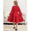 Arshiner Tween Girls Dresses Fall Long Sleeve V Neck Waist Tie Ruffle Tiered Swing Skater Dress(Red)