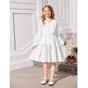 Arshiner Tween Girls Dresses Fall Long Sleeve V Neck Waist Tie Ruffle Tiered Swing Skater Dress(White)