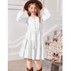 Arshiner Tween Girls Dresses Fall Long Sleeve V Neck Waist Tie Ruffle Tiered Swing Skater Dress(White)
