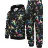 Arshiner 2 Piece Outfit Boys Pullover Hoodies Sweatshirt Suit For Kids Tracksuit Set(Black Colorful Print)