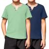 Arshiner 2-Pack Boy’s Henley Shirt Short Sleeve Cotton T-Shirt with Multi Color 5-12 Years(Light Green&dark Blue)