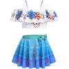 Arshiner 3 Piece Tween Girls Swimsuit Ruffle Sleeve Athletic Tankini Sport Swimwear with Swimming Skirt(Blue Pattern)