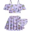 Arshiner 3 Piece Tween Girls Swimsuit Ruffle Sleeve Athletic Tankini Sport Swimwear with Swimming Skirt(Colorful Butterfly)