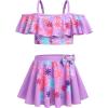 Arshiner 3 Piece Tween Girls Swimsuit Ruffle Sleeve Athletic Tankini Sport Swimwear with Swimming Skirt(Purple Floral)