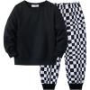 Arshiner Boy Clothes 2 Piece Color Block Sweatshirt and Pants Set Fall Winter Outfit for Toddler and Kids 2-9 Years(Checkered Print-black)