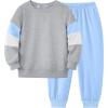 Arshiner Boy Clothes 2 Piece Color Block Sweatshirt and Pants Set Fall Winter Outfit for Toddler and Kids 2-9 Years(Grey & Blue)