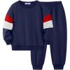 Arshiner Boy Clothes 2 Piece Color Block Sweatshirt and Pants Set Fall Winter Outfit for Toddler and Kids 2-9 Years(Navy Blue)