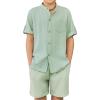 Arshiner Boy’s 2 Piece Beach Outfit Short Sleeve Textured Button Down Shirt and Short Sets Summer Vacation Wear 5-12 Years(Light Green)