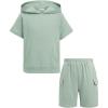 Arshiner Boys 2 Piece Summer Outfits Letter Graphic Colorblock Short Sleeve Hoodie and Short Sets whith Pockets 5-12 Years(Green)