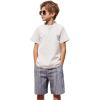Arshiner Boy’s 2 Pieces Cotton Linen Set Casual Henley Shirts Short Sleeve Beach Shorts Summer Outfits for 5-12 Years(Beige and Grey Striped)