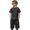 Arshiner Boy’s 2 Pieces Cotton Linen Set Casual Henley Shirts Short Sleeve Beach Shorts Summer Outfits for 5-12 Years(Black)