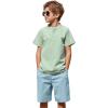 Arshiner Boy’s 2 Pieces Cotton Linen Set Casual Henley Shirts Short Sleeve Beach Shorts Summer Outfits for 5-12 Years(Green and Khaki)