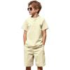 Arshiner Boy’s 2 Pieces Cotton Linen Set Casual Henley Shirts Short Sleeve Beach Shorts Summer Outfits for 5-12 Years(Khaki)