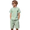 Arshiner Boy’s 2 Pieces Cotton Linen Set Casual Henley Shirts Short Sleeve Beach Shorts Summer Outfits for 5-12 Years(Light Green)