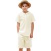 Arshiner Boy’s 2 Pieces Cotton Linen Set Casual Henley Shirts Short Sleeve Beach Shorts Summer Outfits for 5-12 Years(Light Khaki)