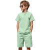 Arshiner Boy’s 2 Pieces Cotton Linen Set Casual Henley Shirts Short Sleeve Beach Shorts Summer Outfits for 5-12 Years(Mint Green)