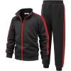 Arshiner Boy’s Active Tracksuits Sets Full Zip Sports Jogging Suits Athletic Running 2 Piece Sweatsuits for 5-13 Years(Black / Red)