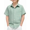 Arshiner Boys Button Down Shirt 100% Cotton Short Sleeve Shirt Solid Summer Beach Shirts with Pocket Size 4-14 Years(Ice Green)
