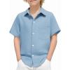 Arshiner Boys Button Down Shirt 100% Cotton Short Sleeve Shirt Solid Summer Beach Shirts with Pocket Size 4-14 Years(Light Blue)