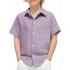 Arshiner Boys Button Down Shirt 100% Cotton Short Sleeve Shirt Solid Summer Beach Shirts with Pocket Size 4-14 Years(Light Purple)