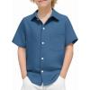 Arshiner Boys Button Down Shirt 100% Cotton Short Sleeve Shirt Solid Summer Beach Shirts with Pocket Size 4-14 Years(Navy Blue)