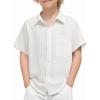 Arshiner Boys Button Down Shirt 100% Cotton Short Sleeve Shirt Solid Summer Beach Shirts with Pocket Size 4-14 Years(White)