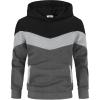 Arshiner Boy’s Color Block Pullover Fleece Hoodie Long Sleeve Casual Sweatshirt with Pocket Age 3-13 Years(Black & Grey)