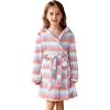 Arshiner Boys Girls Flannel Bathrobes Soft Fuzzy Hooded Robe Sleepwear with Belt for Kids(Pink Stripes)
