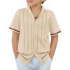 Arshiner Boys Knit Shirts Short Sleeve Button Down Shirt Vintage Fashion Casual Summer Beach Shirts for Kids 5-13 Years(Beige)