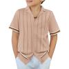 Arshiner Boys Knit Shirts Short Sleeve Button Down Shirt Vintage Fashion Casual Summer Beach Shirts for Kids 5-13 Years(Khaki)
