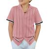 Arshiner Boys Knit Shirts Short Sleeve Button Down Shirt Vintage Fashion Casual Summer Beach Shirts for Kids 5-13 Years(Light Pink)