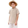 Arshiner Boys Linen Shirt Button Down Henley Short Sleeve Casual Dress Summer Beach T Shirts Top with One Pocket(Beige)