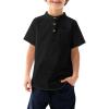 Arshiner Boys Linen Shirt Button Down Henley Short Sleeve Casual Dress Summer Beach T Shirts Top with One Pocket(Black)