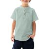 Arshiner Boys Linen Shirt Button Down Henley Short Sleeve Casual Dress Summer Beach T Shirts Top with One Pocket(Light Green)
