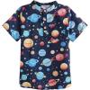 Arshiner Boys Linen Shirt Button Down Henley Short Sleeve Casual Dress Summer Beach T Shirts Top with One Pocket(Navy Blue – Planet)