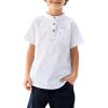 Arshiner Boys Linen Shirt Button Down Henley Short Sleeve Casual Dress Summer Beach T Shirts Top with One Pocket(White)