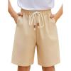 Arshiner Boys Linen Shorts with Elastic Waist Breathable Summer Beach Shorts for Kids 5-13 Years(Khaki)