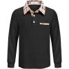 Arshiner Boy’s Long Sleeve Plaid Trim Polo Shirt School Uniform Shirt with Pocket for 4-12 Years(A-black)