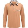 Arshiner Boy’s Long Sleeve Plaid Trim Polo Shirt School Uniform Shirt with Pocket for 4-12 Years(A-khaki)